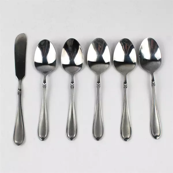 Lot Of 6 Wallace Silver Summerset Frost (Stainless) Flatware 5 Teaspoons + Knife