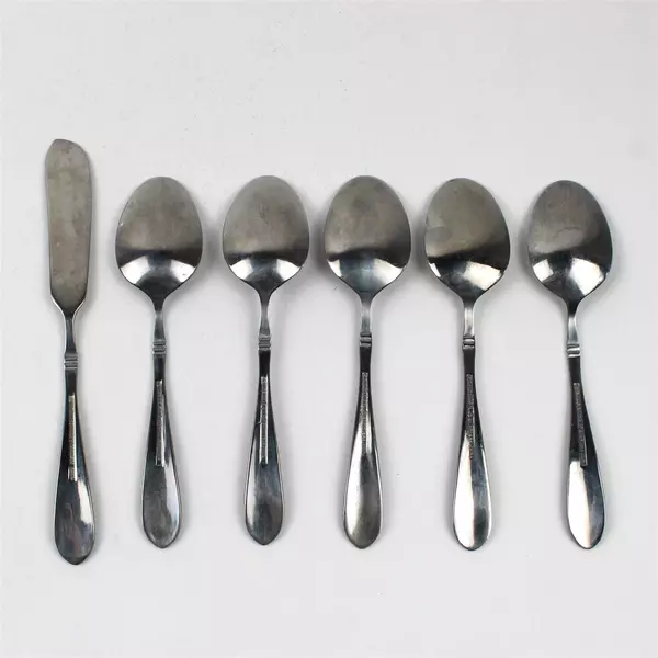 Lot Of 6 Wallace Silver Summerset Frost (Stainless) Flatware 5 Teaspoons + Knife