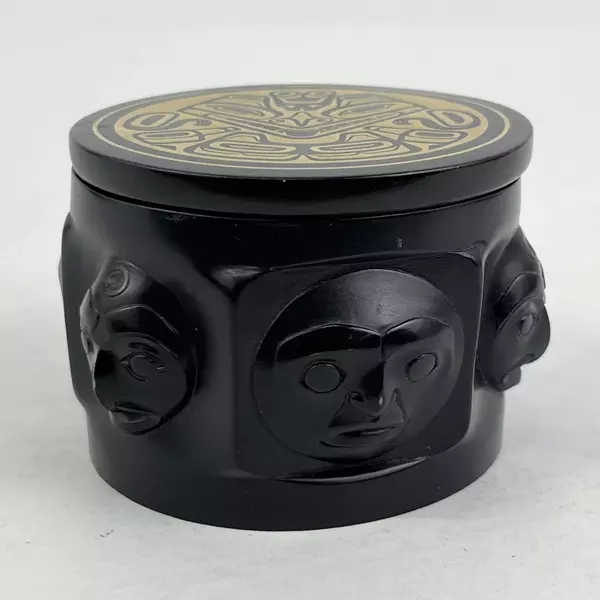 Boma Carved Tribal Faces Trinket Box