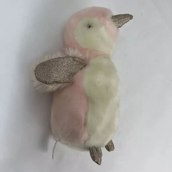 FAO Schwarz Pink and White Penguin Plush 14 Inch Gold Glitter Appendages