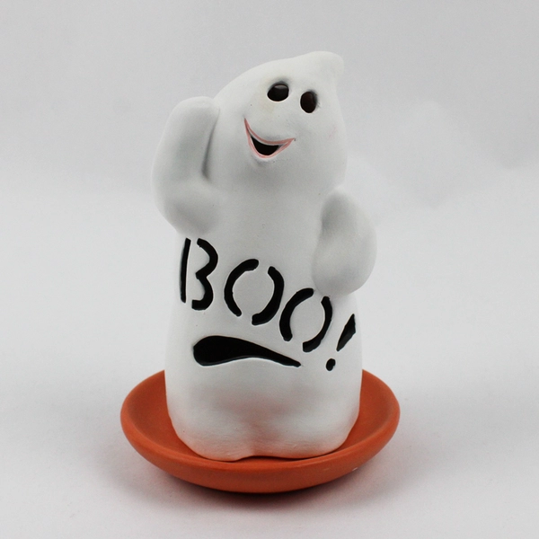 Unbranded Ceramic Boo Ghost Figurine Home Decor White/Orange 6.75" Tall