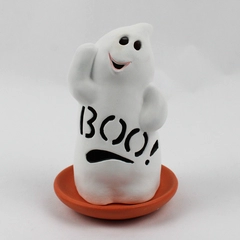 Unbranded Ceramic Boo Ghost Figurine Home Decor White/Orange 6.75" Tall