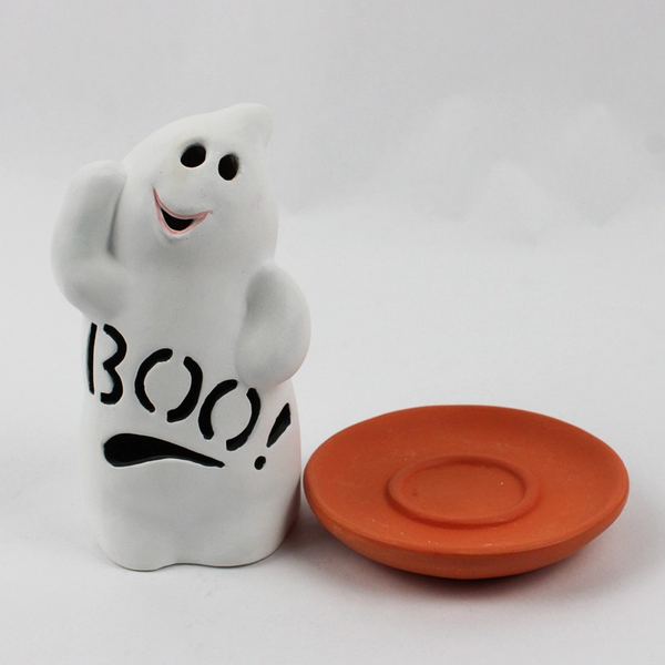 Unbranded Ceramic Boo Ghost Figurine Home Decor White/Orange 6.75" Tall