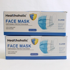 Lot Of 2 Healthoholic Disposable Face Mask 3-Ply Earloop Non-Woven 50 Pcs Blue