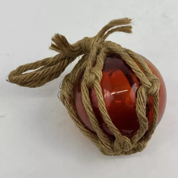 Hand Blown Amber Glass Float With Net Nautical Home Decor 9" Round