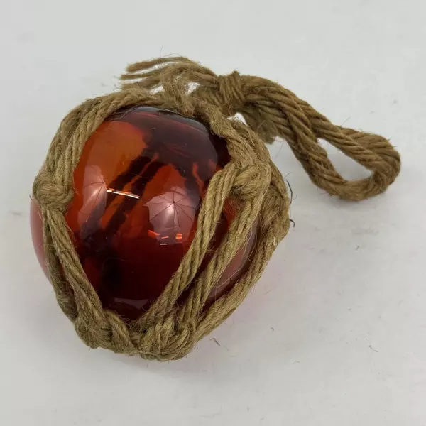 Hand Blown Amber Glass Float With Net Nautical Home Decor 9" Round