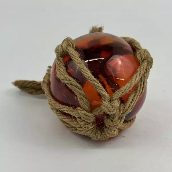 Hand Blown Amber Glass Float With Net Nautical Home Decor 9" Round