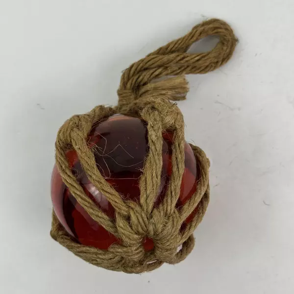 Hand Blown Amber Glass Float With Net Nautical Home Decor 9" Round