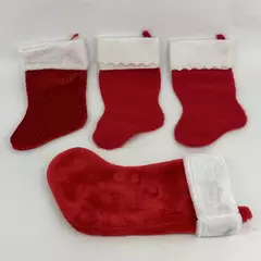 Lot of 4 Vintage Red & White Christmas Stockings with Fuzzy Felt Trims