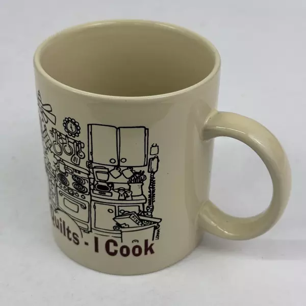 Novelty Couples Mug She Quilts I Cook Kitchen 2003 Block Party Studios