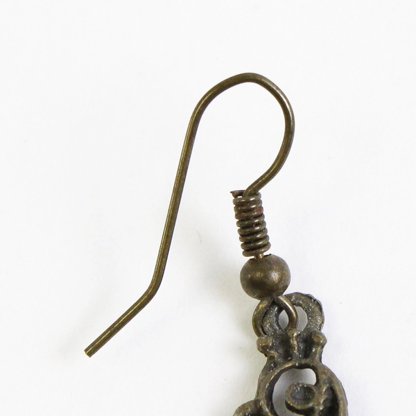 Metal Peacock/Bird of Paradise Dangle Earrings with Red Beads