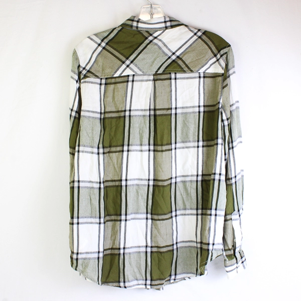 Lucky Brand Green and White Classic Fit Plaid Button-Up Women's Medium