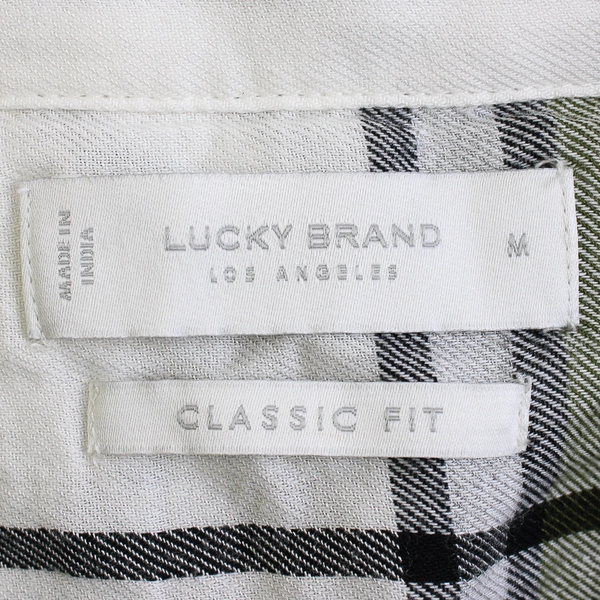 Lucky Brand Green and White Classic Fit Plaid Button-Up Women's Medium