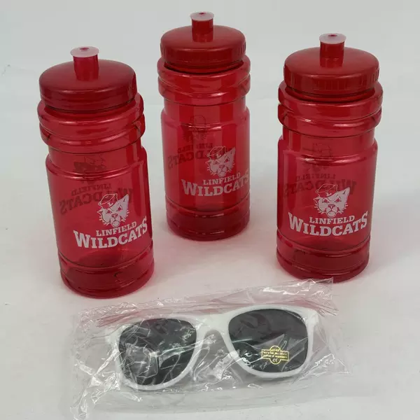 Linfield College Wildcats Lot of 3 Water Bottles & Pair of Sunglasses Red White