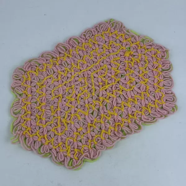 Handmade Crocheted Pastel Green Pink Yellow Table Place Mat 18"x12" Reversible