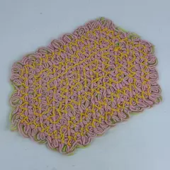 Handmade Crocheted Pastel Green Pink Yellow Table Place Mat 18"x12" Reversible