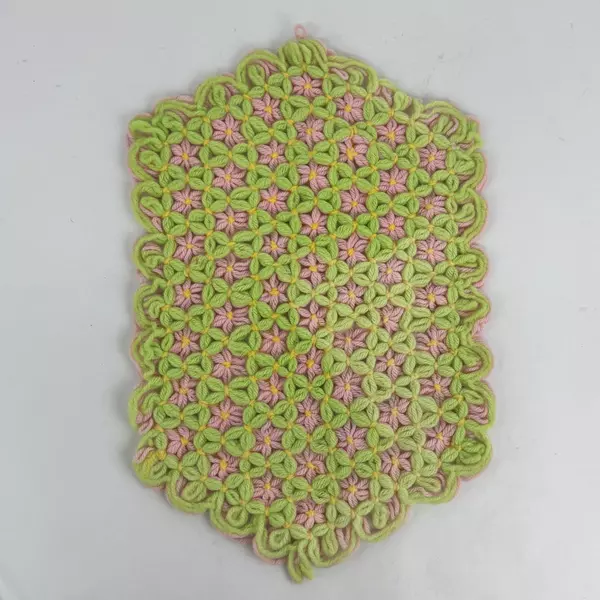 Handmade Crocheted Pastel Green Pink Yellow Table Place Mat 18"x12" Reversible