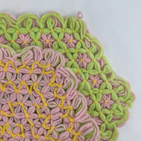 Handmade Crocheted Pastel Green Pink Yellow Table Place Mat 18"x12" Reversible