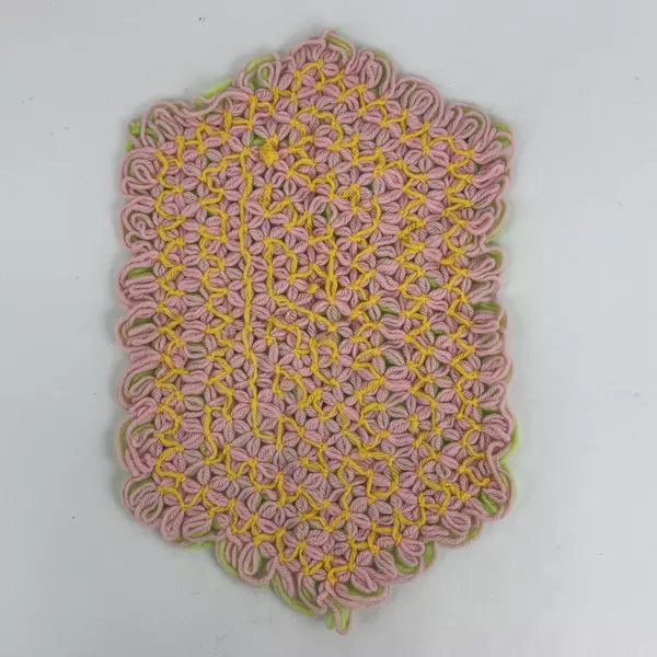 Handmade Crocheted Pastel Green Pink Yellow Table Place Mat 18"x12" Reversible