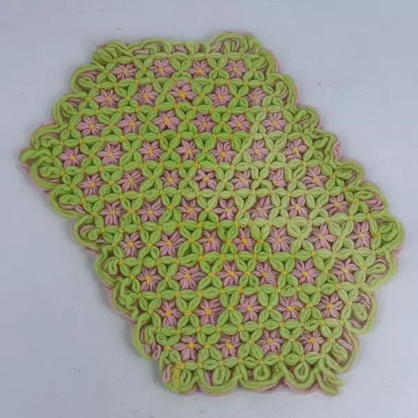 Handmade Crocheted Pastel Green Pink Yellow Table Place Mat 18"x12" Reversible