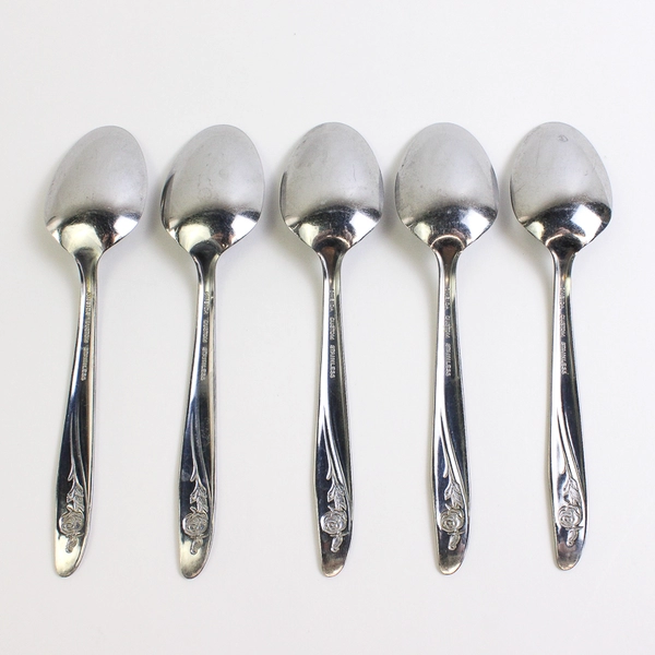 Lot Of 5 Oneida Silver Roseanne (Stainless) Flatware Teaspoons 6.5" Long