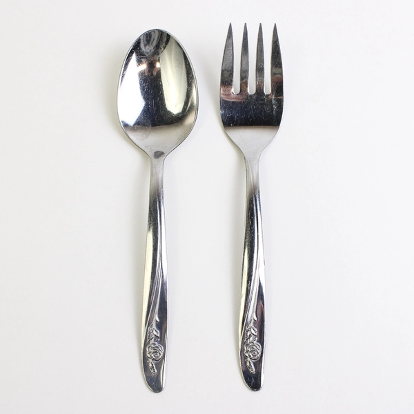 Lot Of 2 Oneida Silver Roseanne (Stainless) Flatware Serving Set (Fork & Spoon)