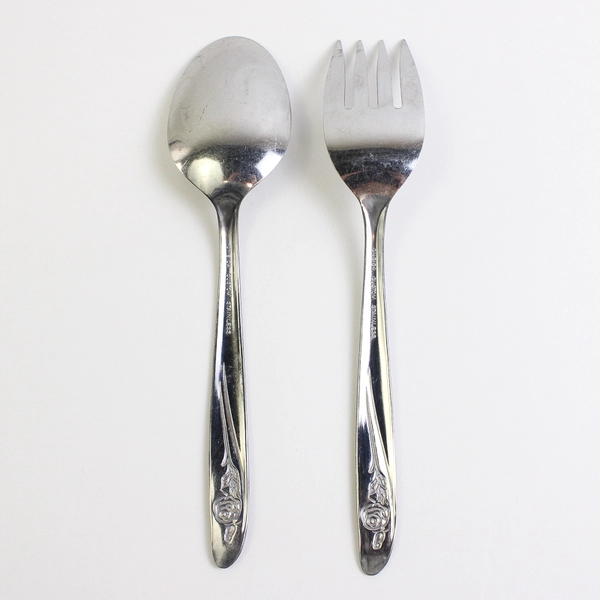 Lot Of 2 Oneida Silver Roseanne (Stainless) Flatware Serving Set (Fork & Spoon)