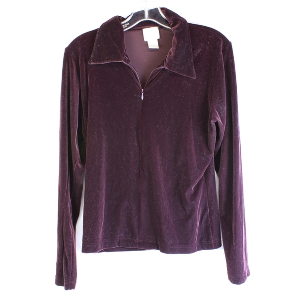 Moda International Dark Burgundy Velvet Zip-Up Women's Medium
