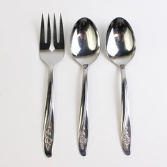 Lot of 3 Oneida Silver Roseanne (Stainless) Flatware Serving Fork & 2 Spoons