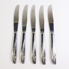 Lot Of 5 Oneida Silver Roseanne (Stainless) Flatware Dinner Knives 8.5" Long