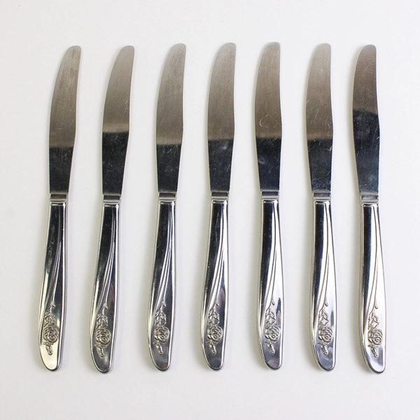 Lot Of 7 Oneida Silver Roseanne (Stainless) Flatware Dinner Knives 8.5" Long