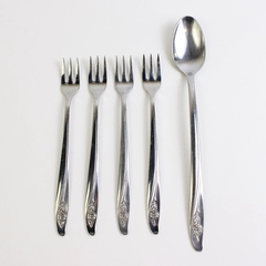 Lot Of 5 Oneida Silver Roseanne (Stainless) Flatware 4 Cocktail Forks 1 Iced Tea