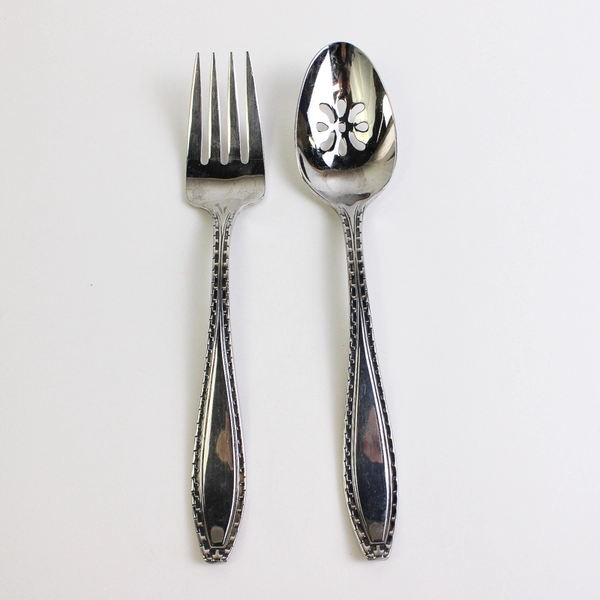 Set of 2 Oneida Savoy Stainless 18/10 Serving Fork Slotted Serving Spoon 