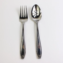 Set of 2 Oneida Savoy Stainless 18/10 Serving Fork Slotted Serving Spoon 