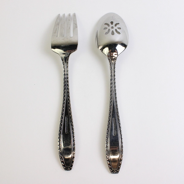 Set of 2 Oneida Savoy Stainless 18/10 Serving Fork Slotted Serving Spoon 