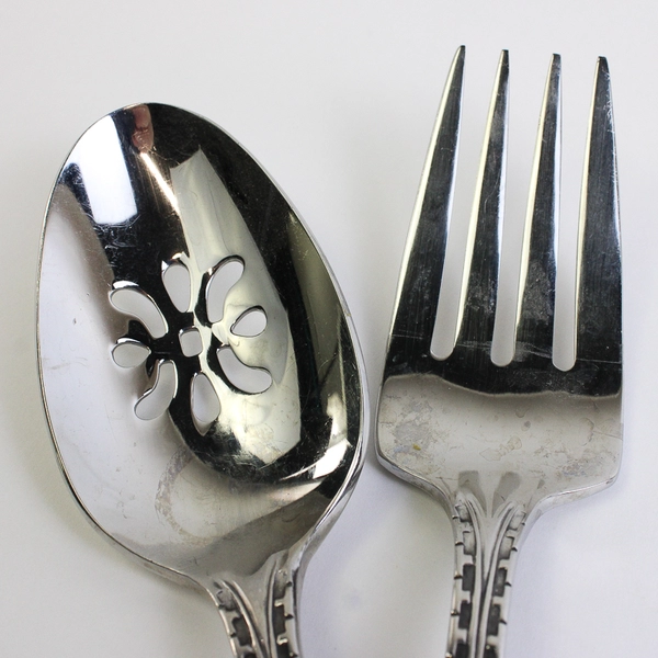 Set of 2 Oneida Savoy Stainless 18/10 Serving Fork Slotted Serving Spoon 