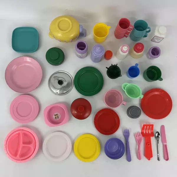 Large Lot Of Assorted Dollhouse Dishes And Accessories