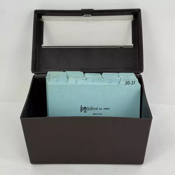 Black Plastic Pocket Day Timer Recipe Or Index Card Box w/ Blue Oxford Dividers