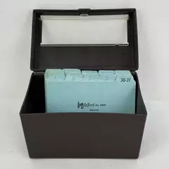 Black Plastic Pocket Day Timer Recipe Or Index Card Box w/ Blue Oxford Dividers