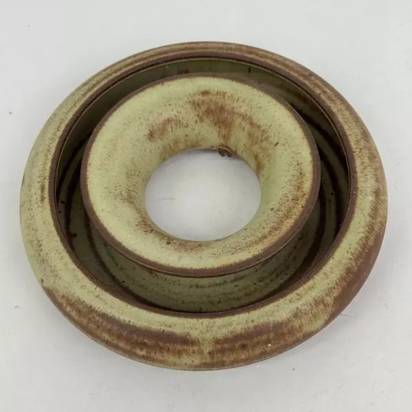 Beige And Brown Art Pottery Posy Flower Ring Vase