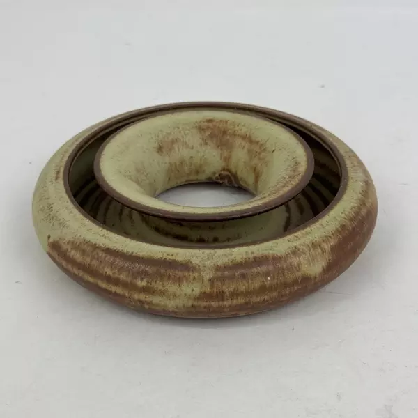 Beige And Brown Art Pottery Posy Flower Ring Vase
