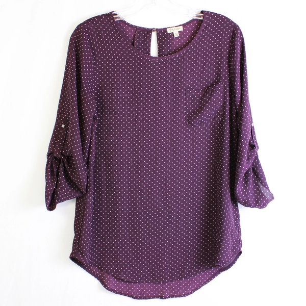 Lily White Polka Dot Plum Purple Blouse Women's Size Medium