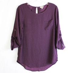 Lily White Polka Dot Plum Purple Blouse Women's Size Medium