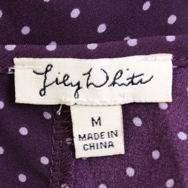 Lily White Polka Dot Plum Purple Blouse Women's Size Medium
