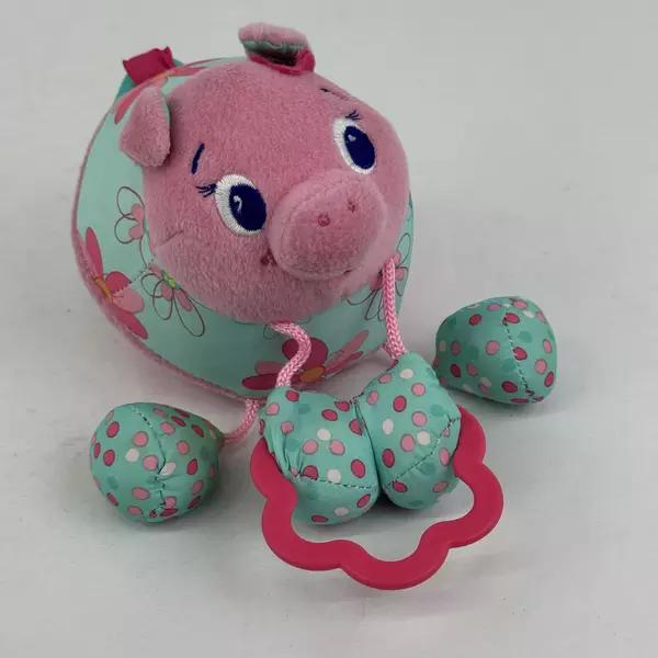 Kids II Inc Bright Starts Piglet Plush Baby Toy With Plastic Teething Rings