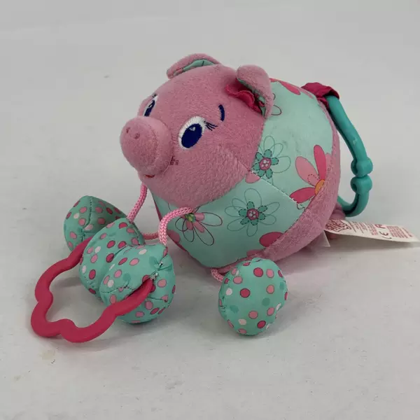 Kids II Inc Bright Starts Piglet Plush Baby Toy With Plastic Teething Rings