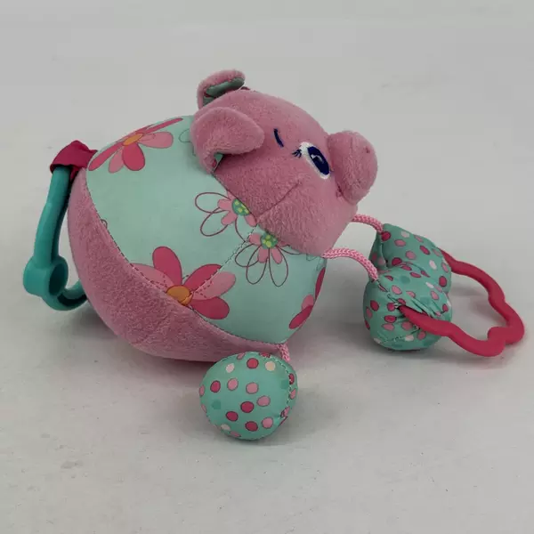 Kids II Inc Bright Starts Piglet Plush Baby Toy With Plastic Teething Rings