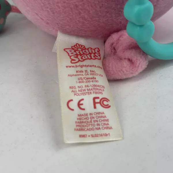 Kids II Inc Bright Starts Piglet Plush Baby Toy With Plastic Teething Rings