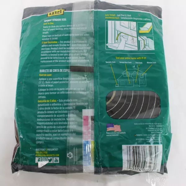 MD Sponge Window Seal PVC Sponge Tape Size Small 1/4" - 1/8" Gap Fit