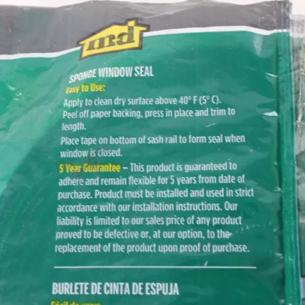 MD Sponge Window Seal PVC Sponge Tape Size Small 1/4" - 1/8" Gap Fit